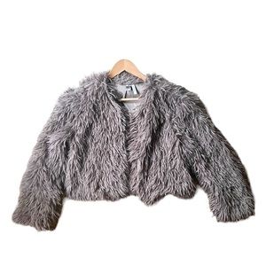 Free Press Grey Faux Fur Shaggy Jacket, sz XL